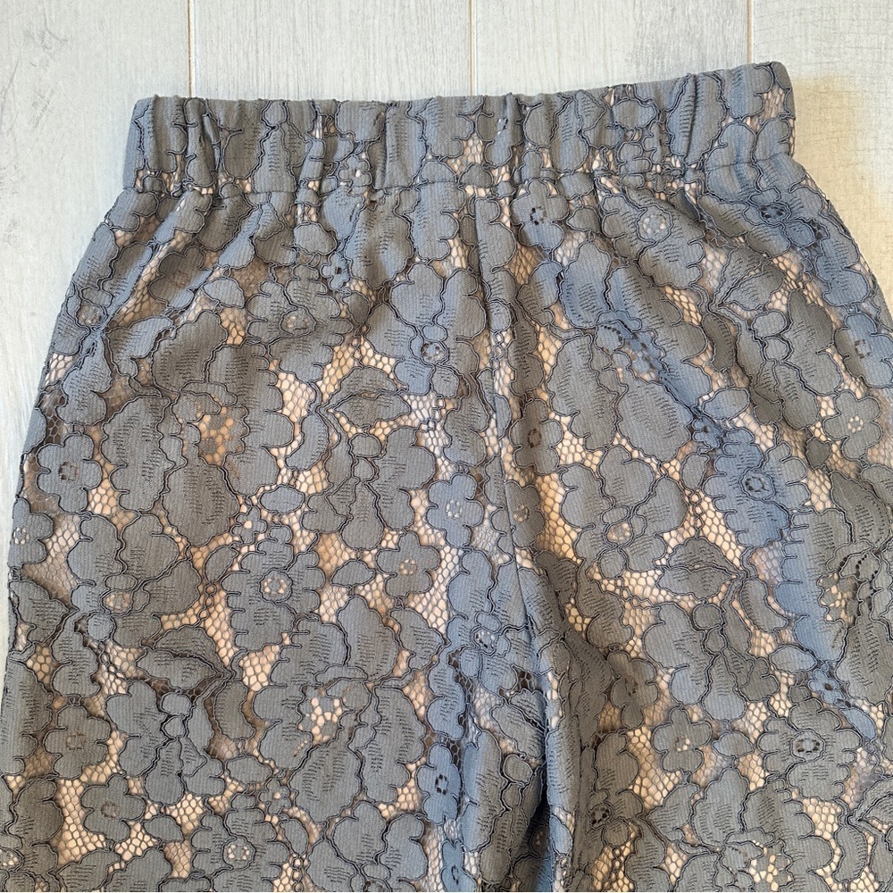 Anthropologie Feather Bone Gray Lace Wide-Leg Pants - Picture 6 of 7